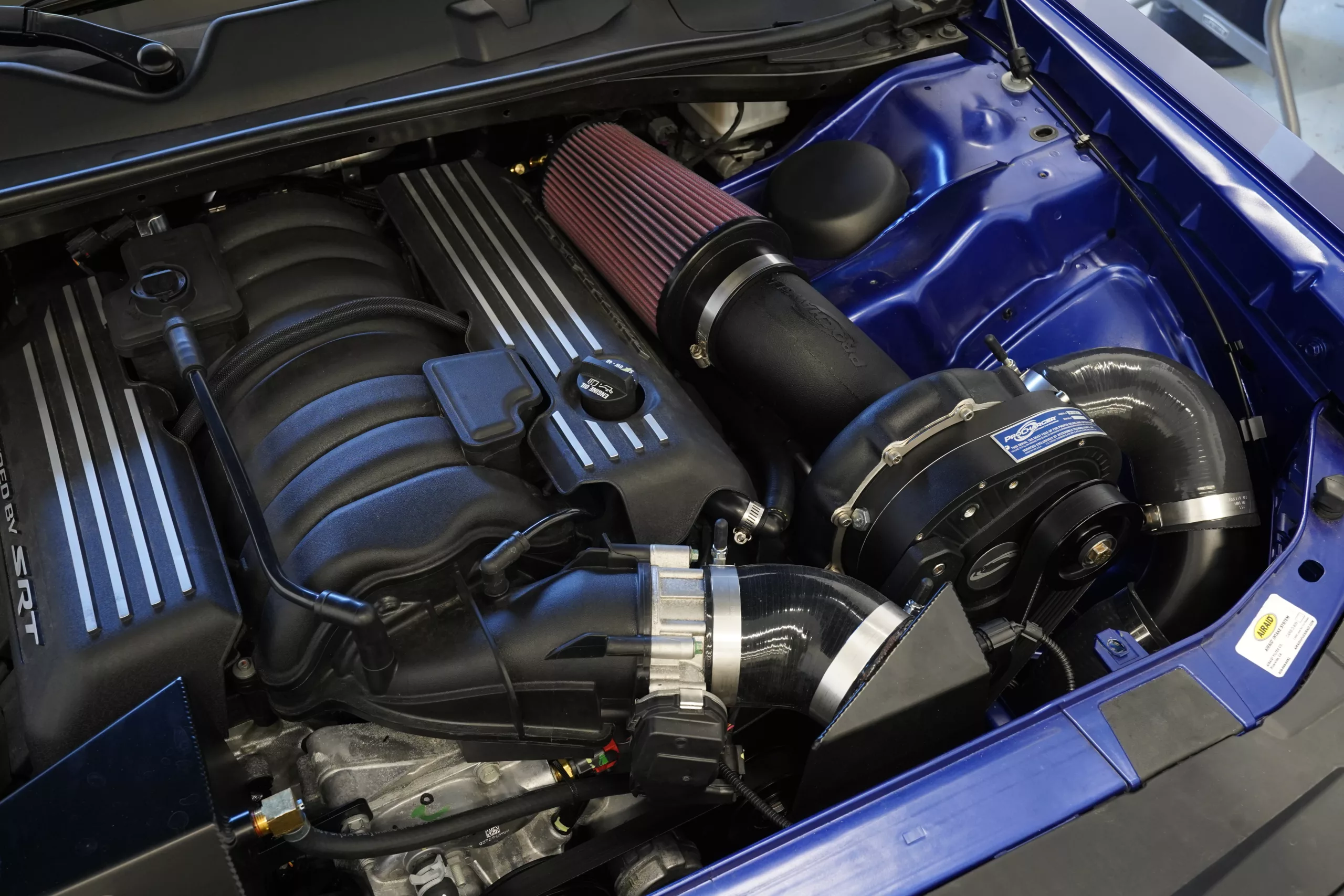 2020 Dodge Challenger 6.4L ProCharged blue underhood