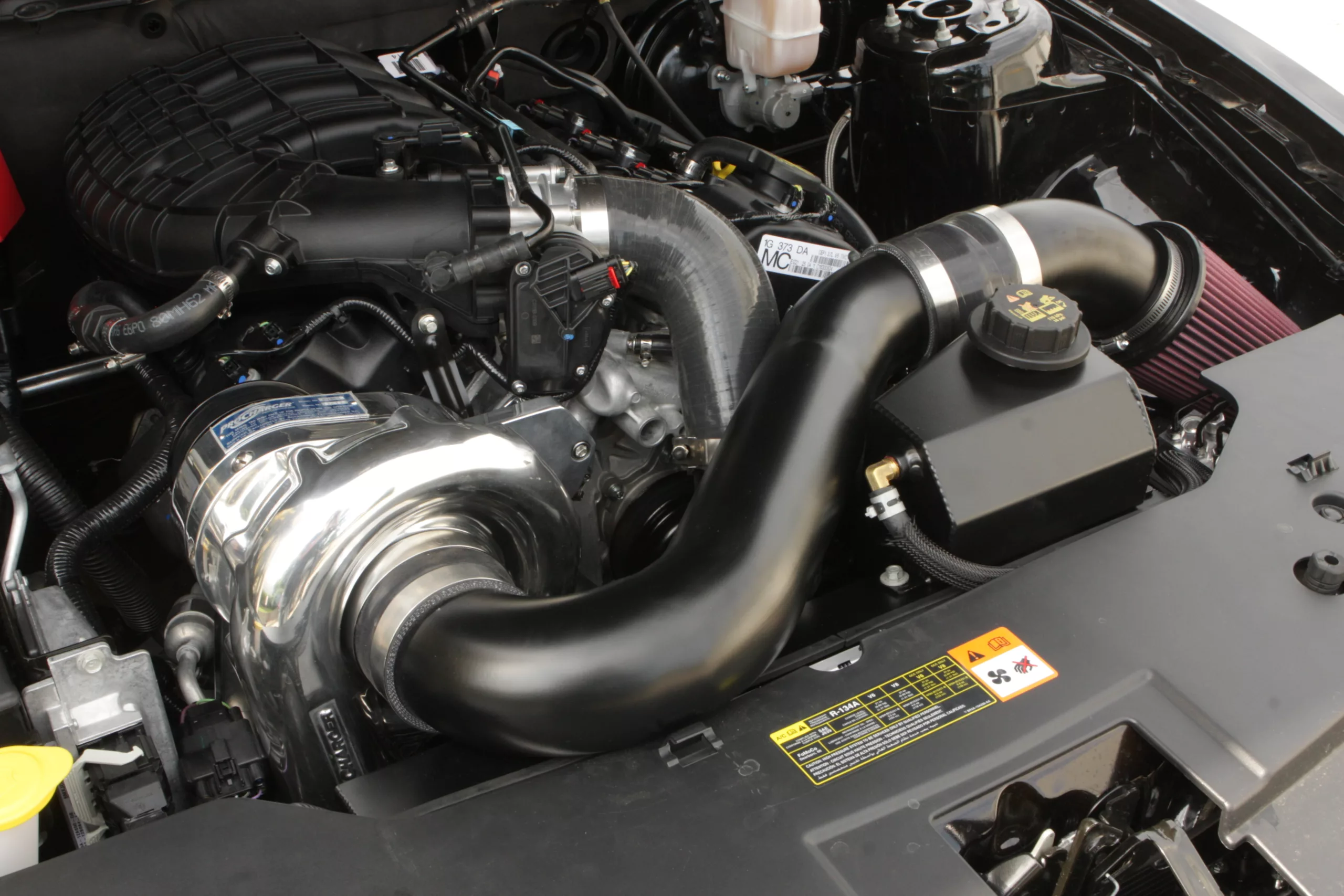 2012 Ford Mustang V6 White ProCharged underhood